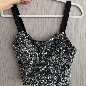 Zara Black and Silver Sequin Top
